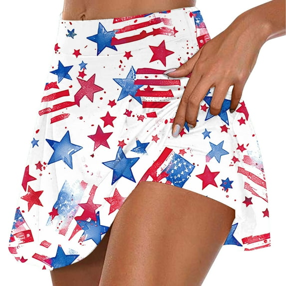 nerohusy Patriotic Skorts for Women American Flag Print High Waist Tummy Control Womens Yoga Shorts Athletic Tennis Mini Short Skirts 2025 Multicolor,S