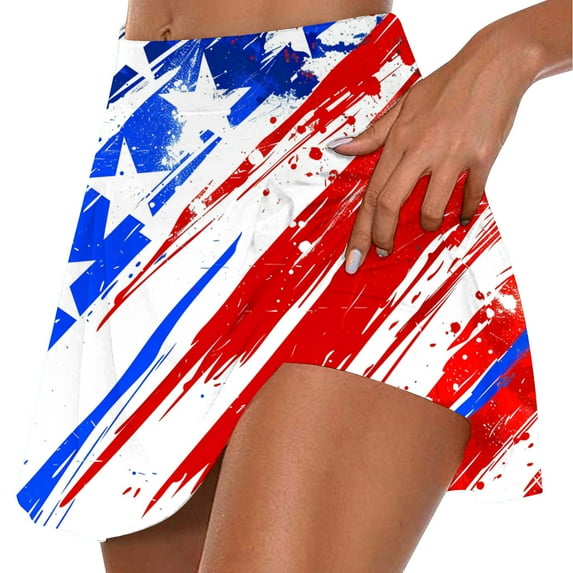 nerohusy Patriotic Skorts for Women American Flag Print High Waist Tummy Control Womens Yoga Shorts Athletic Tennis Mini Short Skirts 2025 Multicolor,XL