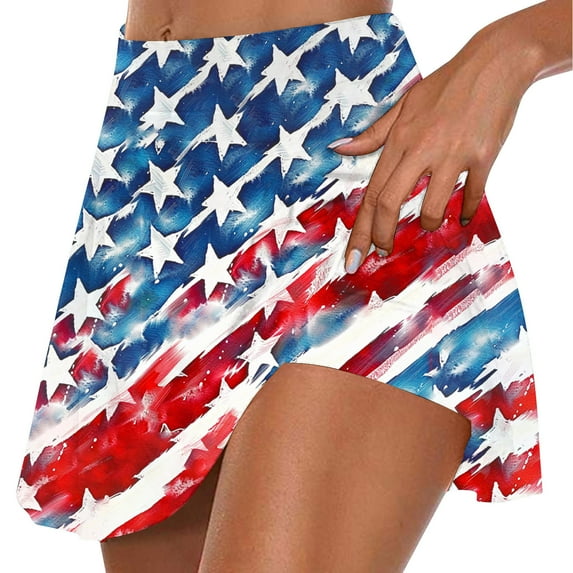 nerohusy Patriotic Skorts for Women American Flag Print High Waist Tummy Control Womens Yoga Shorts Athletic Tennis Mini Short Skirts 2025 Multicolor,XL