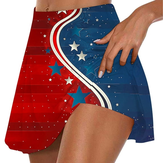 nerohusy Patriotic Skorts for Women American Flag Print High Waist Tummy Control Womens Yoga Shorts Athletic Tennis Mini Short Skirts 2025 Multicolor,XXL
