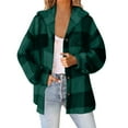 thumbnail image 1 of nerohusy Plaid Jackets for Women 2024 Hooded Shacket Flannel Drawstring Jacket Fleece Button Down Shirt Hoodie Coat Army Green,XL, 1 of 7