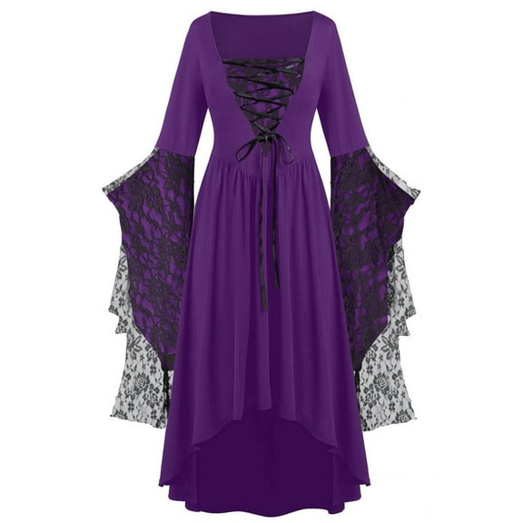 nerohusy Plus Size Halloween Costumes Woman 2025 Butterfly Sleeve Witch Dress Lace Corset Mesh Gothic Renaissance Medieval Dresses Purple,XXL