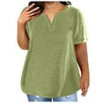 thumbnail image 1 of nerohusy Plus Size Tops for Women Summer Basic Plain Solid Color V-Neck Short Sleeve Tops Loose Comfy Blouse Tee Tops Oversized T-Shirts 2024 Green,XL, 1 of 5