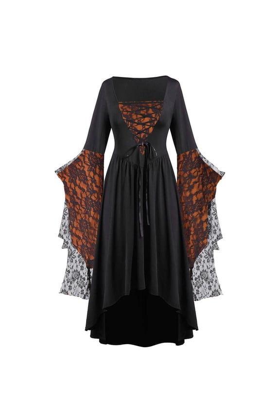 Plus Size Witch Costumes Woman 2025 Butterfly Sleeve Witch Dress Lace Mesh Gothic Renaissance Medieval Vampire Dresses Orange,XXXL