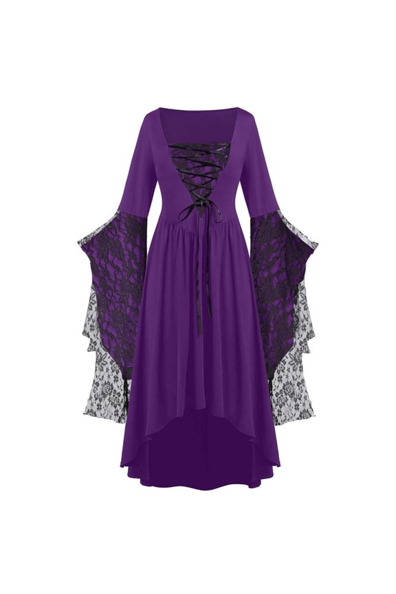Plus Size Witch Costumes Woman 2025 Butterfly Sleeve Witch Dress Lace Mesh Gothic Renaissance Medieval Vampire Dresses Purple,XXXXXL