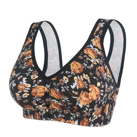 nerohusy Plus Size Womens Bras No Underwire Full Support,Daisy Bras for Older Women,Daisy Bra,Daisy Bra for Seniors Front Closure,Comfortable Convenient No Wire Buckle Bra,Black,XXL