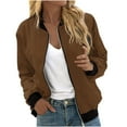 thumbnail image 1 of nerohusy Quilted Bomber Jacket Womens Zip Up Lightweight Windproof Baseball Jackets Stand Collar Fall Varsity Coat Outerwear with Pockets Brown,XXXXL, 1 of 5