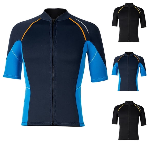 nerohusy Rash Guard Wetsuit for Men 1.5MM Neoprene Short Sleeve Diving Top Thermal Surfing Swimwear,Dark Blue,M