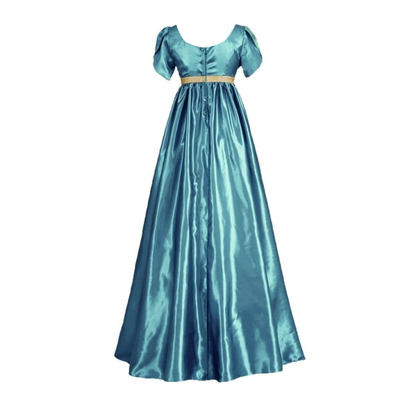 nerohusy Regency Era Satin Sash Dresses for Women Renaissance Vintage Dress Empire Waist Victorian Tea Party Cosplay Ball Gown Light Blue,M