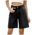 thumbnail image 1 of nerohusy Ripped Demin Shorts Women Casual Summer Denim Shorts Mid Waisted Stretchy Ripped Jean Shorts with Pockets 2025 Black,S, 1 of 7