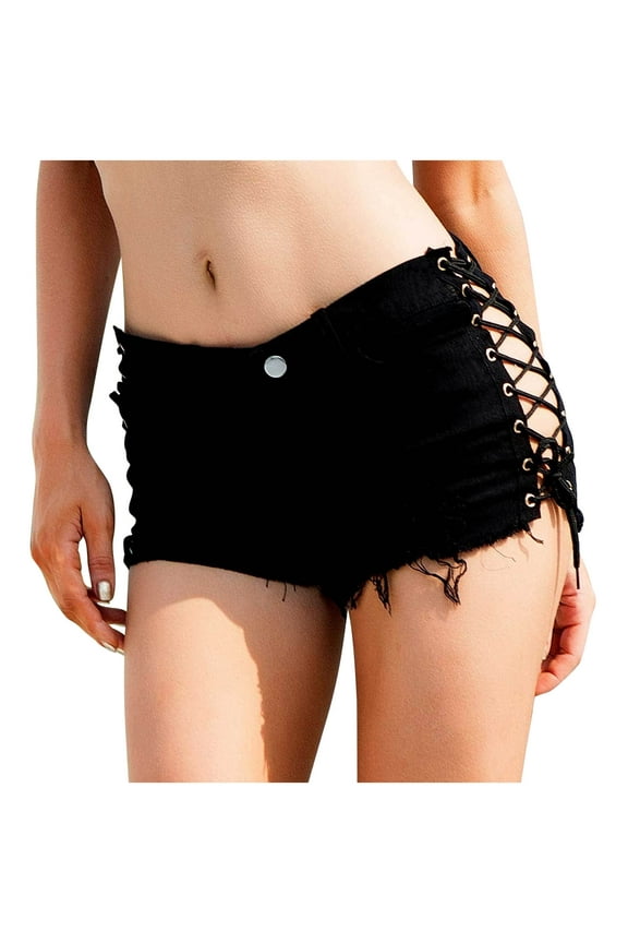 Short Shorts for Women Booty Denim,Women Cut Off Low Waist Denim Jeans Shorts Cheeky Naught Jean Short Hot Pants for Club Beach Nightclub,Black,M