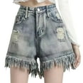 thumbnail image 1 of nerohusy Shorts for Women Denim Jean Shorts Casual Summer Denim Shorts Mid Waisted Stretchy Ripped Jean Shorts with Pockets 2025 Blue,XL, 1 of 5