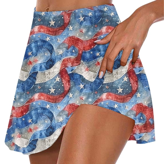 nerohusy Skorts for Women Dressy Casual Athletic Running Tennis Skirts American Flag Print Lightweight Workout Yoga Shorts 2025 Multicolor,S