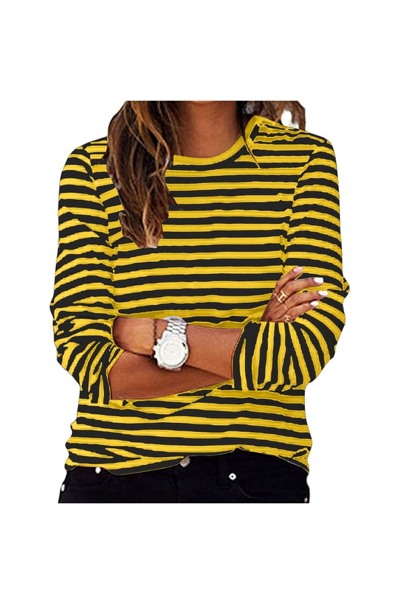 Striped Shirt Plus Size for Women Oversized Sweatshirt Color Block Crew Neck Casual Loose Pullover Y2K Tee Shirts Top Yellow,XXXXXL