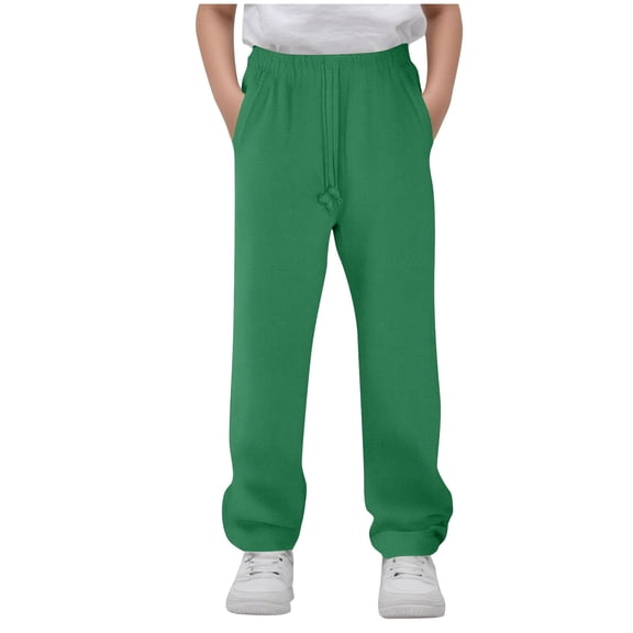 nerohusy Sweatpants for Teen Boys Elastic Waist Fleece Lined Active Jogger Pants Big Boy Sweat Pant Kids Winter Pant Army Green,9 Years