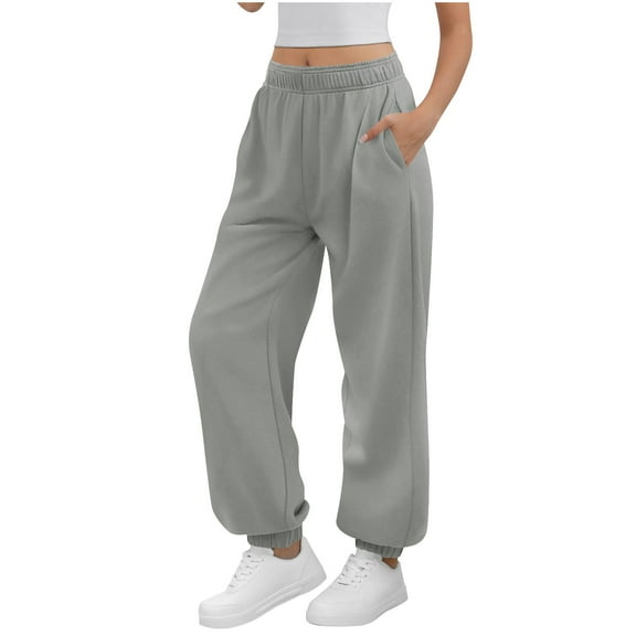 nerohusy Sweatpants for Women Wide Leg Baggy Y2K Pants Casual Elastic High Waisted Yoga Workout Pants with Pockets 2025 Fall Outfits Gray,XL