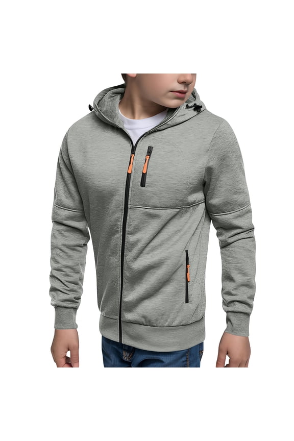 Teen Boys Zip up Hoodies Plain Thick Cargo Hoodie Sweatshirts Youth Kids Fleece Warm Jacket Outwear with Pockets 2025 Gray,14 Years