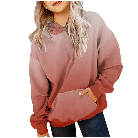 nerohusy Teens Hoodies Girls Cute Hoodies for Teen Girls Gradient Preppy Hooded Sweatshirts Oversized Long Sleeve Hoodie with Pockets 2025 Red,4 Years