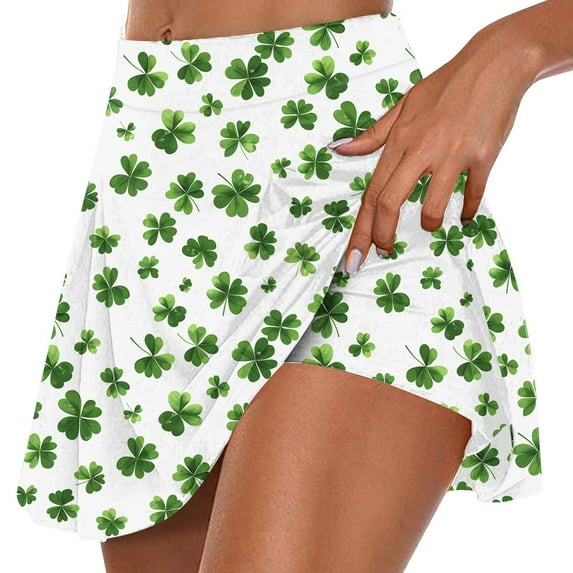 nerohusy Tennis Skirts for Women St Patrick Day Print Shamrock Athletic Skort with Shorts High Waist Tummy Control Yoga Skirts 2025 Multicolor,M