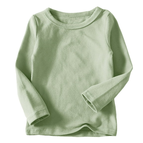 nerohusy Toddler Boy Girl Long Sleeve Shirts Casual Kids Cotton Crewneck Solid Tee Tops Blouse Fall Winter T Shirt Boys for 1-8 Years 2025 Green,10 Y