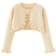 thumbnail image 1 of nerohusy Toddler Girl Cropped Cardigan Toddler Baby Girl Long Sleeve Bolero Shrug Cotton Knitted Dressy Sweater Cardigan with Button Cardigan Beige,2 Years, 1 of 7