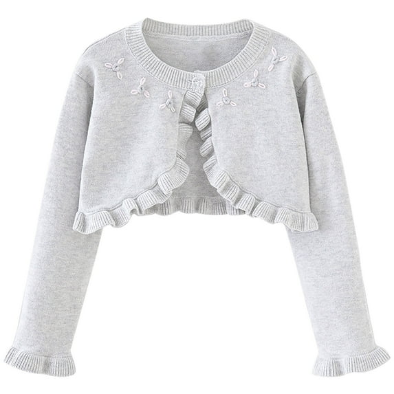 nerohusy Toddler Girls Cardigan Sweater Toddler Baby Girl Long Sleeve Bolero Shrug Cotton Knitted Dressy Sweater Cardigan with Button Cardigan Gray,2 Years