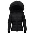 thumbnail image 1 of nerohusy Tunic Puffer Jacket for Girls - Kids Thicken Warm Zip Up Faux Fur Collar Hooded Parka Down Coat Winter Outerwear Black,140, 1 of 7