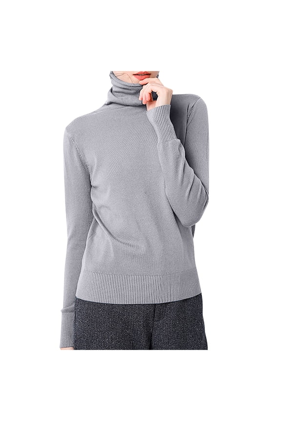 Turtleneck Sweaters for Women Spring Basic Solid Color Pullover Sweater Long Sleeve Casual Soft Comfort Warm Sweater to Wear with Suit Jacket 2025 Gray,S