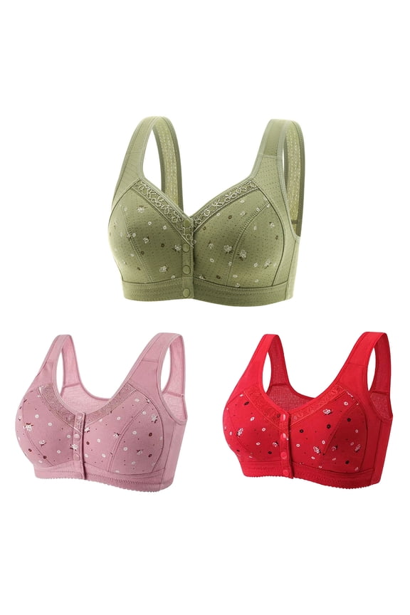 Underwire Bras for Women Front Closure,3-Pack Sports Bras for Women Front Closure Full Coverage Buttons Bra Comfortable Push Up Bras Everyday Underwear,Army GreenXXXXL