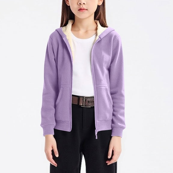 nerohusy Unisex Boys Girls Fleece Hoodie Sherpa Lined Jacket Zip Up Hooded Sweatshirt Winter Outwear Coat for Kids Cold Weather Purple,13 Years