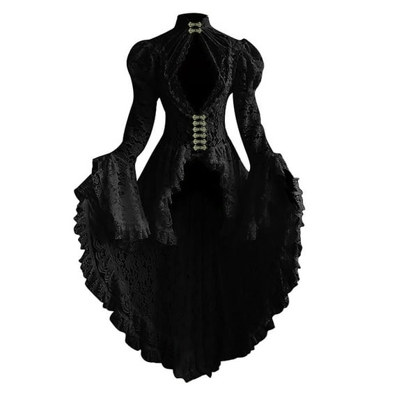 nerohusy Victorian Dress for Women 2025 Retro Medieval Renaissance Corset Dress 18 Century Vampire Fairy Dresses Halloween Costumes Black,XXL
