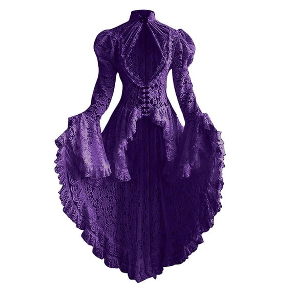nerohusy Victorian Dress for Women Ball Gown Retro Medieval Renaissance Costume 18Th Century Fairy Dresses Halloween Costumes 2025 Purple,XL