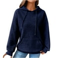 thumbnail image 1 of nerohusy Waffle Hoodies for Women Casual Pullover Long Sleeve Knit Drawstring Oversized Hooded Sweatshirt with Pocket Navy,M, 1 of 8