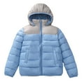 thumbnail image 1 of nerohusy Waterproof Kids Puffer Jacket - Boy's Warm Fleece Lined Cotton Padded Down Coat Color Block Thick Hooded Winter Snow Coat Light Blue,9 Years, 1 of 9