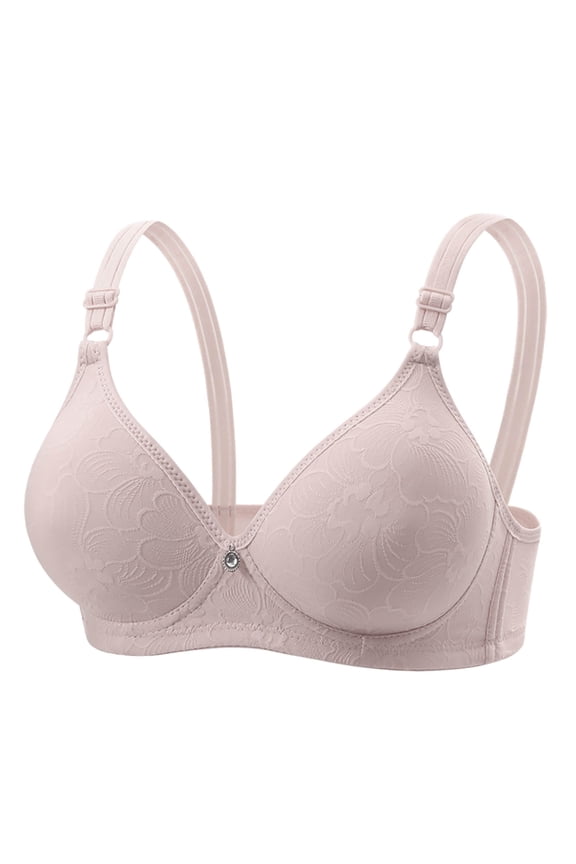 Wireless Floral Bra for Women Push Up Embossed Breathable Lightweight Daily Bras,Gray,XL