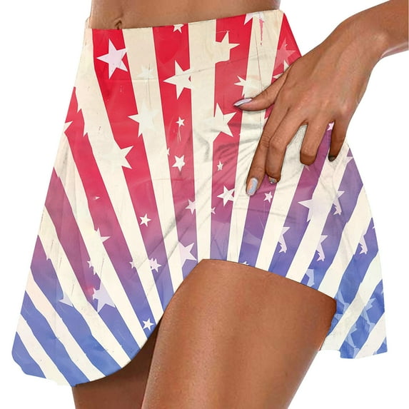 nerohusy Women American Flag Skorts Yoga Patriotic Striped Active Skirts Flowy Pleated Independence Day Golf Tennis Shorts 2025 Multicolor,S