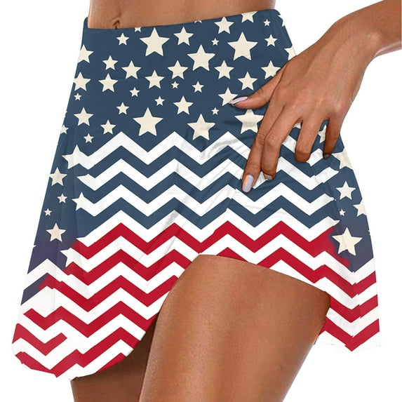 nerohusy Women American Flag Skorts Yoga Patriotic Striped Active Skirts Flowy Pleated Independence Day Golf Tennis Shorts 2025 Multicolor,XL