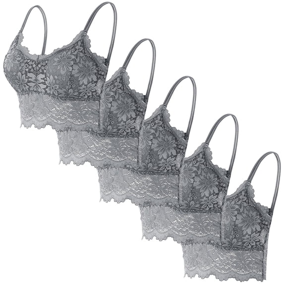 nerohusy Women Lace Bra 5 Pcs Lace Bralette for Women V Neck Lace Camisole Adjustable Spaghetti Strap Crop Top Half Top