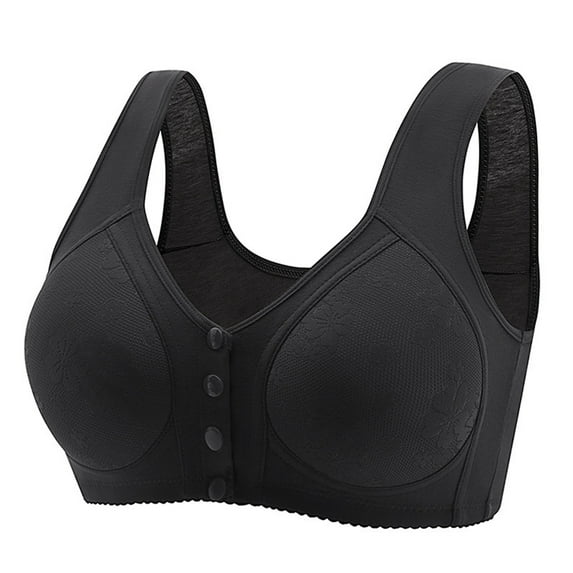 nerohusy Women Lace Bra No Wire,Womens Daisy Bra Front Closure Sports Bras Beauty Back Full Coverage Comfort Easy Close Bra Front Buckle Corset,Black,L