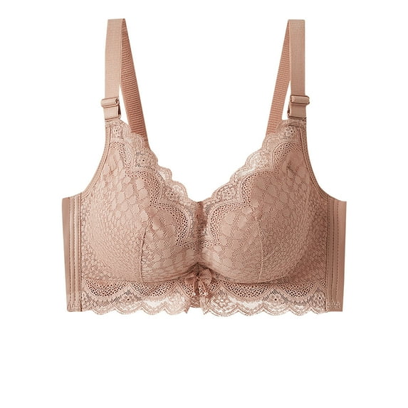 nerohusy Women Lace Push Up Bras,2024 Women's Bra Solid, Sexy Lace Push Up Plus Size Bra, Underwire No Padding Strap Bras with Wire,Khaki40