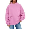 thumbnail image 1 of nerohusy Women Mock Neck Sweatshirt Fall Oversized Turtleneck Pullover Slouchy Fleece Long Sleeve Sweater Tops with Pocket Pink,XL, 1 of 7