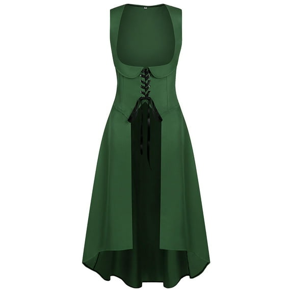 nerohusy Women Renaissance Costume Underbust Medieval Pirate Peasant High Low Dress Overdress Faire Fairy Festival Dresses Army Green,XXL