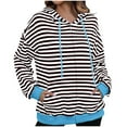 nerohusy Women Striped Color Block Hoodies Long Sleeve Sweatshirt
