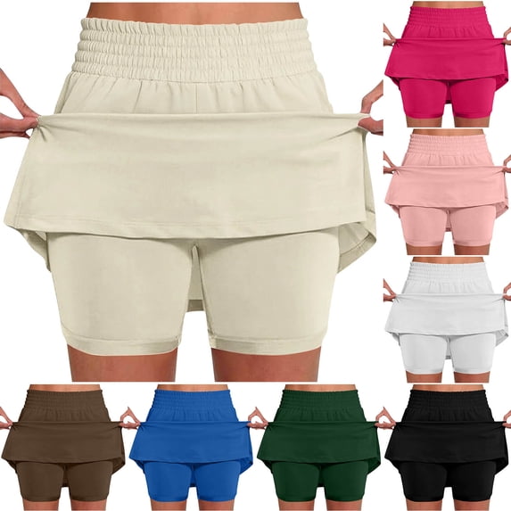 nerohusy Elastic High Waist Athletic Skorts for Womens Running Skirt with Pockets Casual Summer Tennis Skirts,Blue,M