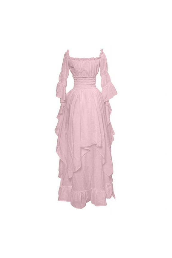 Women Victorian Dress Renaissance Costume Gothic Witch Dress Medieval Wedding Dresses Corset Gothic Fairy Costumes Pink,S