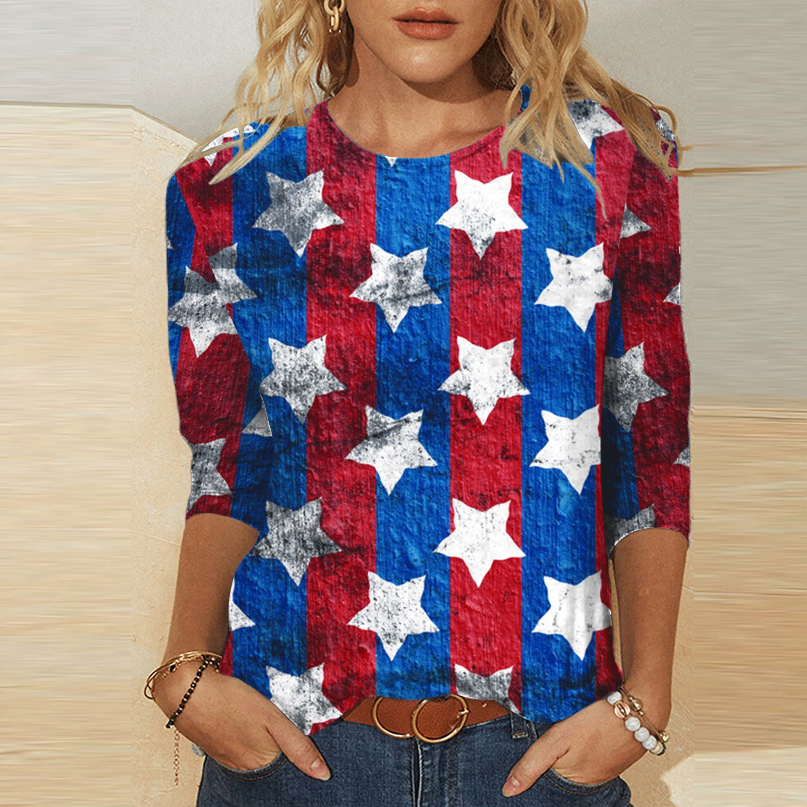 Nerohusy Women S 3 4 Sleeve T Shirts 4th Of July Shirts Women 3 4 Sleeve Patriotic Tops American