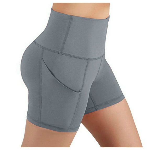 nerohusy Women's Bike Shorts 5 Inch Inseam,Yoga Shorts for Women with Pockets Biker Shorts High Waisted Tummy Control Gym Workout Athletic Running Shorts,Gray,XXL