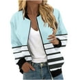 thumbnail image 1 of nerohusy Women's Bomber Jacket 2024 Casual Coat Fall Striped Lightweight Zip Up Long Sleeve Outerwear Windbreaker with Pocket Sky Blue,L, 1 of 5