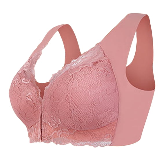 nerohusy Women's Bra Plus Size,Daisy Bras for Older Women,Daisy Bra,Daisy Bra for Seniors Front Closure,Comfortable Everyday Bras No Wire Buckle Bra,Pink,XL