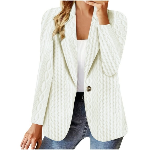 nerohusy Women's Business Casual Blazers Suit Jackets Open Front Blazers Office Work Lightweight Coats Cardigan with Fake Pockets White,L